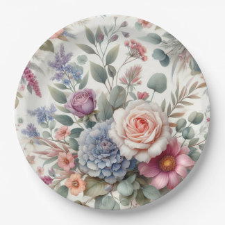 Assiettes En Carton Elegant Watercolor Pastel Floral Roses Paper Plate