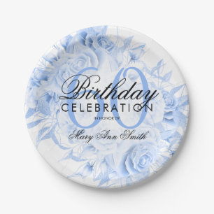 Assiettes En Carton Élégante 60e fête d'anniversaire Floral Navy Bleu