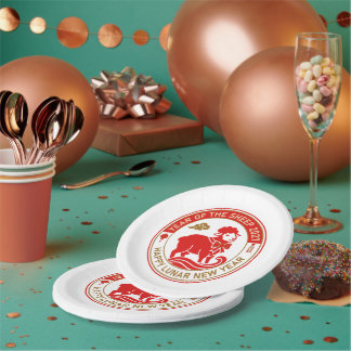 Assiettes En Carton Élégante année du mouton 2027 Nouvel An lunaire