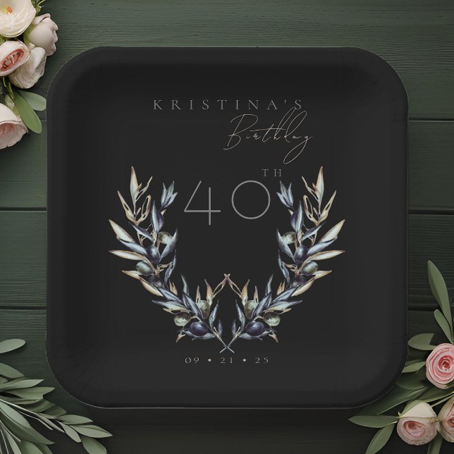 Assiettes En Carton Elégante aquarelle Branche d'olive N'IMPORTE QUEL  (Créateur téléchargé)