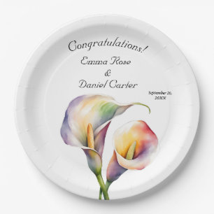 Assiettes En Carton Elégante aquarelle Calla Lilies Romantique Floral