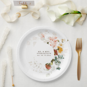 Assiettes En Carton Elégante aquarelle Fleur sauvage Jardin Mariage