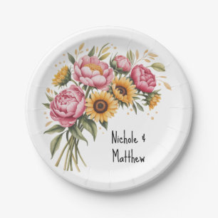 Assiettes En Carton Elégante aquarelle Peony Bouquet Mariage