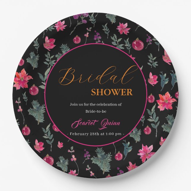 Assiettes En Carton Elégante aquarelle rose poussiéreuse douche nuptia (Devant)