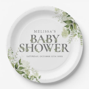 Assiettes En Carton Élégante Baby Shower Florale à la Végétation