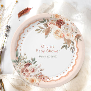 Assiettes En Carton Élégante Baby Shower Florale Bohème Neutre
