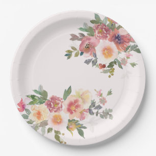 Assiettes En Carton Élégante Baby Shower Rose Florale