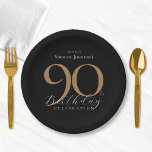 Assiettes En Carton Elégante Black Gold 90th Birthday Party<br><div class="desc">Elégante Black Gold Photo 90th Birthday Party Papier Plaques. Célébrez un anniversaire marquant avec notre design élégant Black and Gold Simple, parfait pour ajouter une touche de sophistication à votre journée spéciale. Ce design personnalisable présente un arrière - plan noir élégant, orné d'élégants accents dorés, créant un look intemporel et...</div>