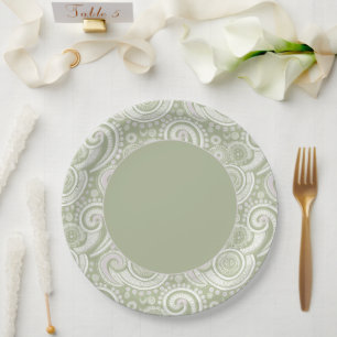Assiettes En Carton Élégante bordure de la baie de Paisley verte