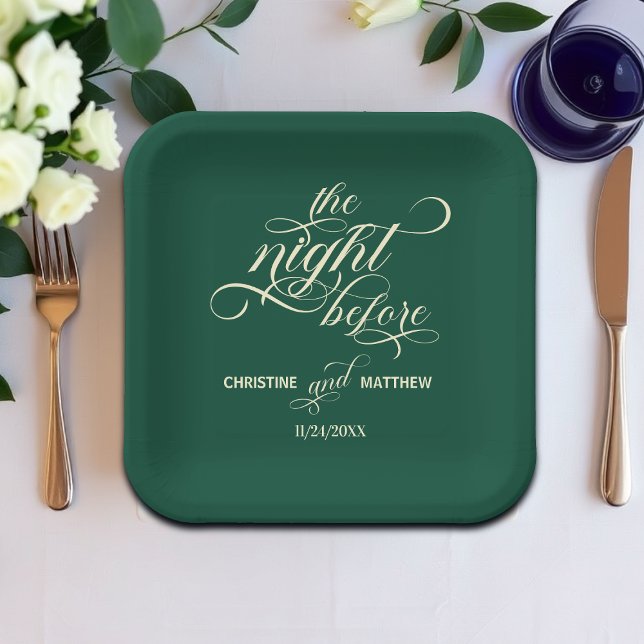 Assiettes En Carton Élégante calligraphie La nuit avant Mariage Turquo (Créateur téléchargé)