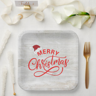 Assiettes En Carton Elégante calligraphie rouge bois rustique avec cha