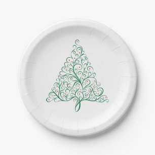 Assiettes En Carton Élégante calligraphie rouge et verte Arbre de Noël