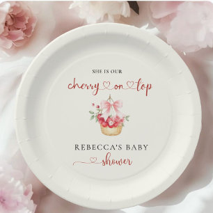 Assiettes En Carton Élégante cerise de cou rose sur le Baby shower sup