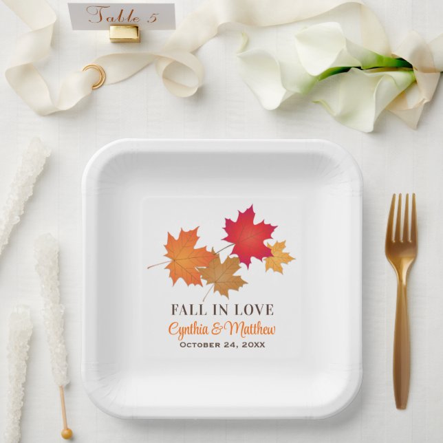 Assiettes En Carton Élégante chute dans l'amour Automne Feuilles Maria (Mariage)