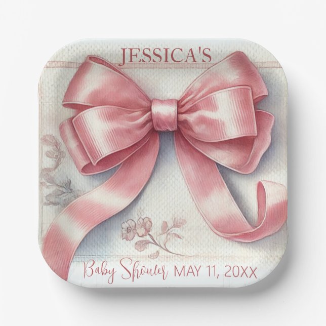 Assiettes En Carton Élégante Coquette Baby shower de la cou rose fille (Recto)