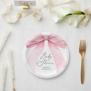 Assiettes En Carton Élégante Coquette rose Baby shower de la corneille