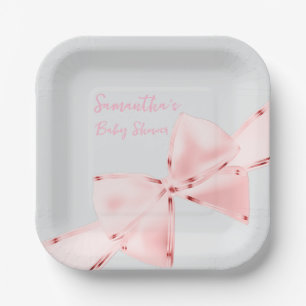 Assiettes En Carton Élégante Coquette Rose Bow fille Carré Baby shower