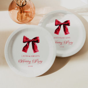 Assiettes En Carton Élégante Coquette Rouge Bow Fête de Vacances