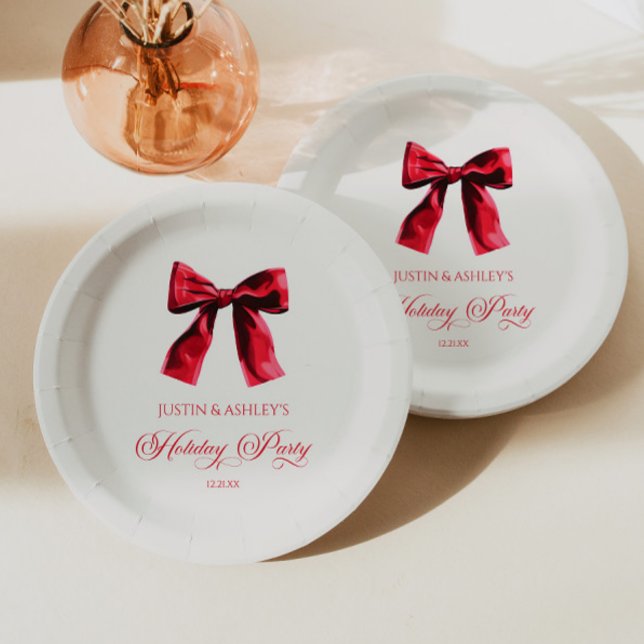 Assiettes En Carton Élégante Coquette Rouge Bow Fête de Vacances (Créateur téléchargé)