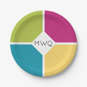 Assiettes En Carton Élégante COULEURS ÉTÉ Quadrants Monogramme