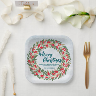 Assiettes En Carton Élégante couronne rouge Holly Berries Gold merry X