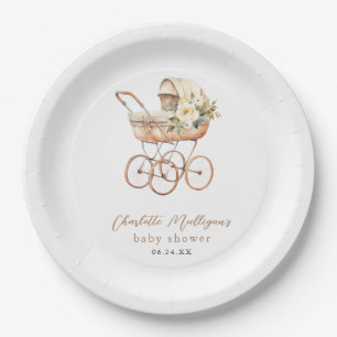 Assiettes En Carton Élégante douche de berceau de bébé vintage