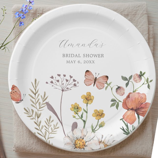 Assiettes En Carton Élégante douche de mariée à l'aquarelle de fleurs  (Créateur téléchargé)