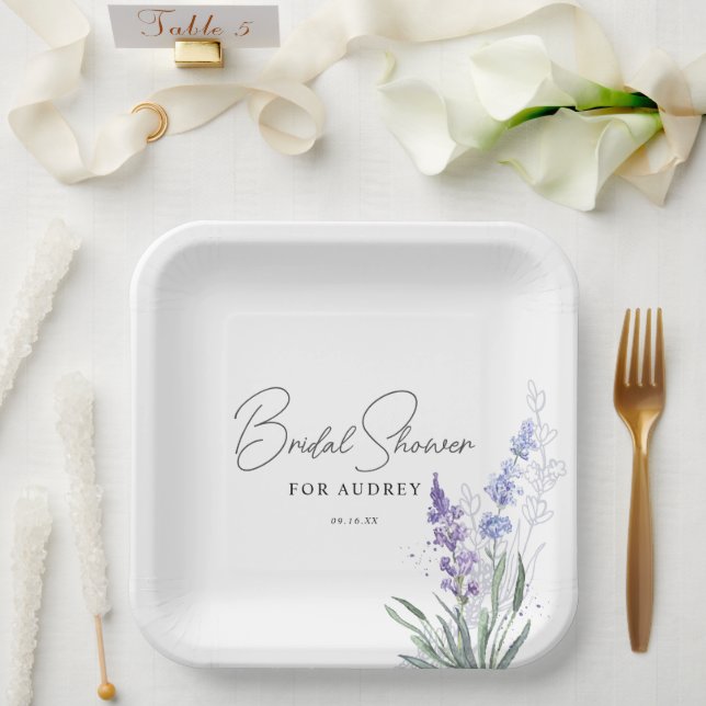 Assiettes En Carton Élégante douche de mariée à l'aquarelle lavande (Mariage)