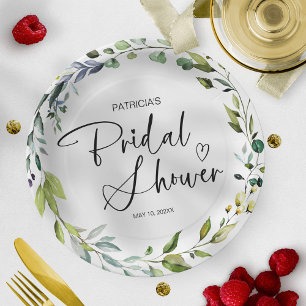 Assiettes En Carton Élégante Douche de Mariée avec Verdure