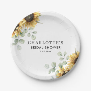Assiettes En Carton Élégante douche de mariée florale au tournesol