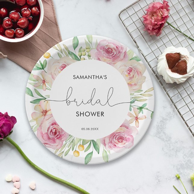 Assiettes En Carton Elégante douche de mariée rose (Créateur téléchargé)