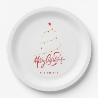 Assiettes En Carton Élégante écriture typographique d'arbre de Noël