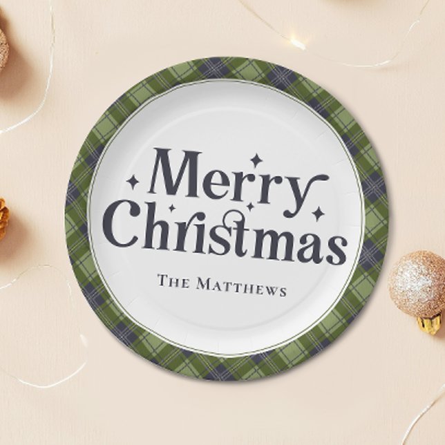 Assiettes En Carton Élégante Famille Joyeux Noël Party Classic Plaid (Créateur téléchargé)