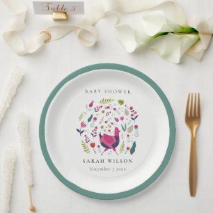 Assiettes En Carton Élégante ferme folk brillant Baby shower floral Bi