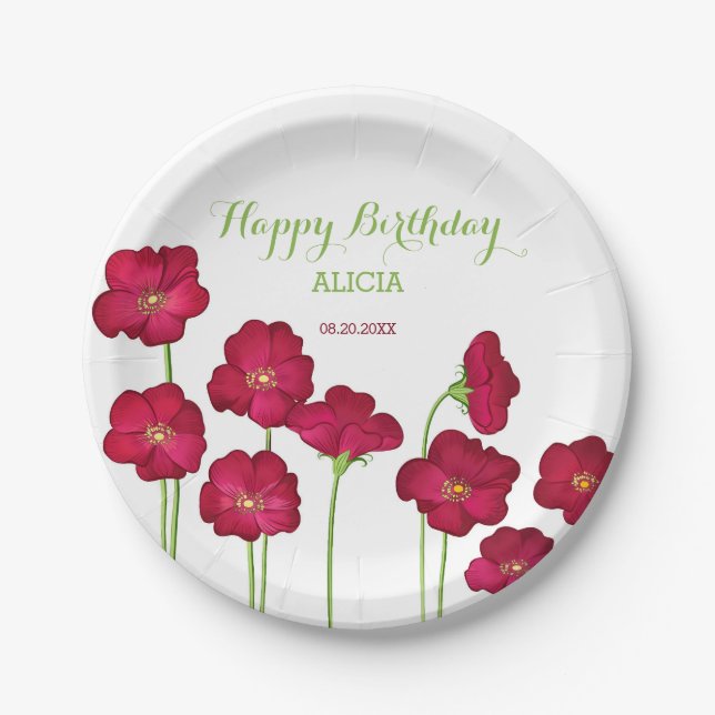 Assiettes En Carton Élégante fête d'anniversaire du Fleur sauvage Red  (Devant)