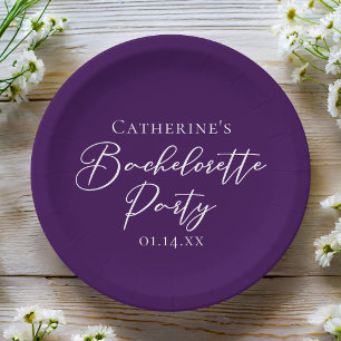 Assiettes En Carton Élégante Fête de Bachelorette Minimaliste Violette
