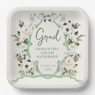 Assiettes En Carton Élégante fête de graduation de la crête florale
