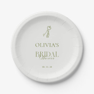 Assiettes En Carton Élégante Fête de Mariage dans le Jardin Vert Sauge