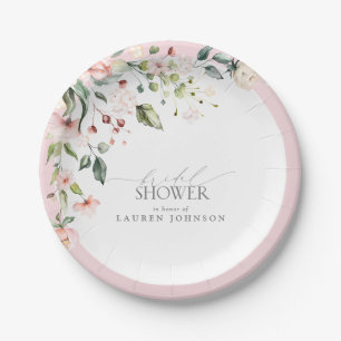 Assiettes En Carton Élégante Fête de Mariage Florale Aquarelle Rose
