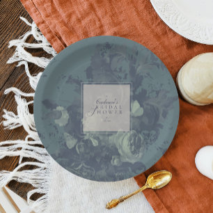 Assiettes En Carton Élégante Fête de Mariage Florale Rustique Sarcelle