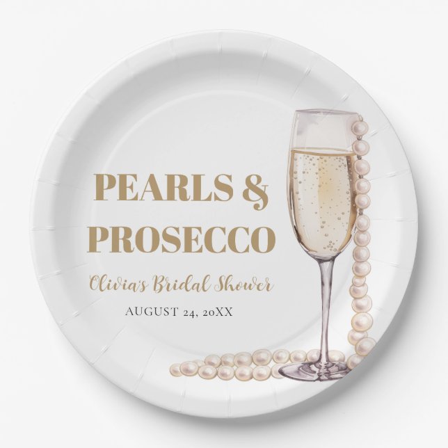 Assiettes En Carton Élégante Fête de Mariée aux Perles Modernes et Pro (Devant)