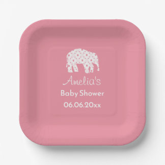 Assiettes En Carton Élégante Fête de Naissance Rose Personnalisée Élép