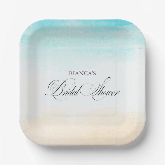 Assiettes En Carton Élégante Fête des mariées côtière tropicale (Recto)