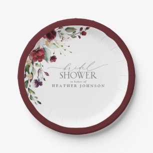 Assiettes En Carton Elégante Fête des mariées d'aquarelle florale bord