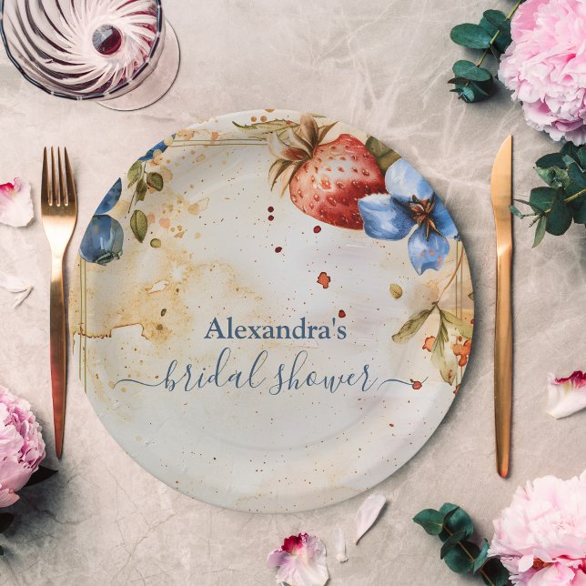 Assiettes En Carton Elégante Fête des mariées de fraise douce Berry (Créateur téléchargé)