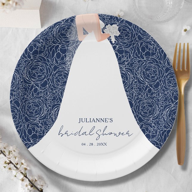Assiettes En Carton Élégante Fête des mariées de mariée bleu marine (Créateur téléchargé)