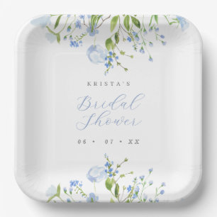 Assiettes En Carton Elégante Fête des mariées florale bleu clair