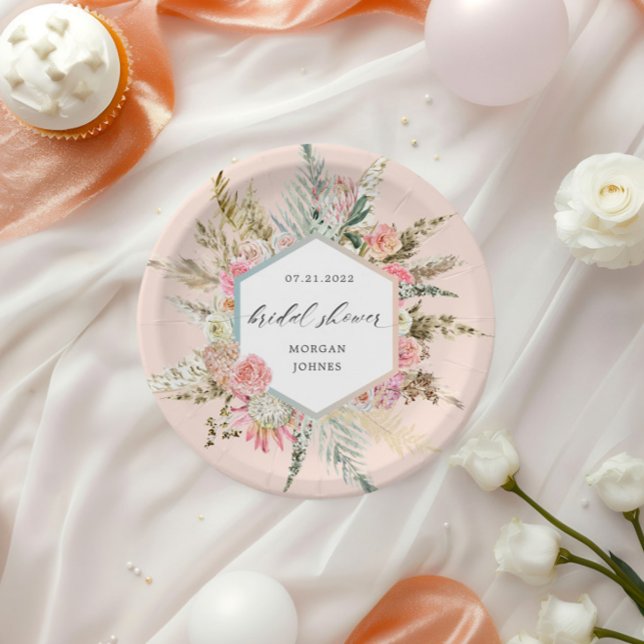 Assiettes En Carton Élégante Fête des mariées florale Bohème Blush (Créateur téléchargé)