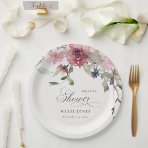 Assiettes En Carton Elégante Fête des mariées florale Rose Dusky