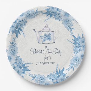 Assiettes En Carton Elégante Fête des mariées Tea Party Dusty Blue Flo